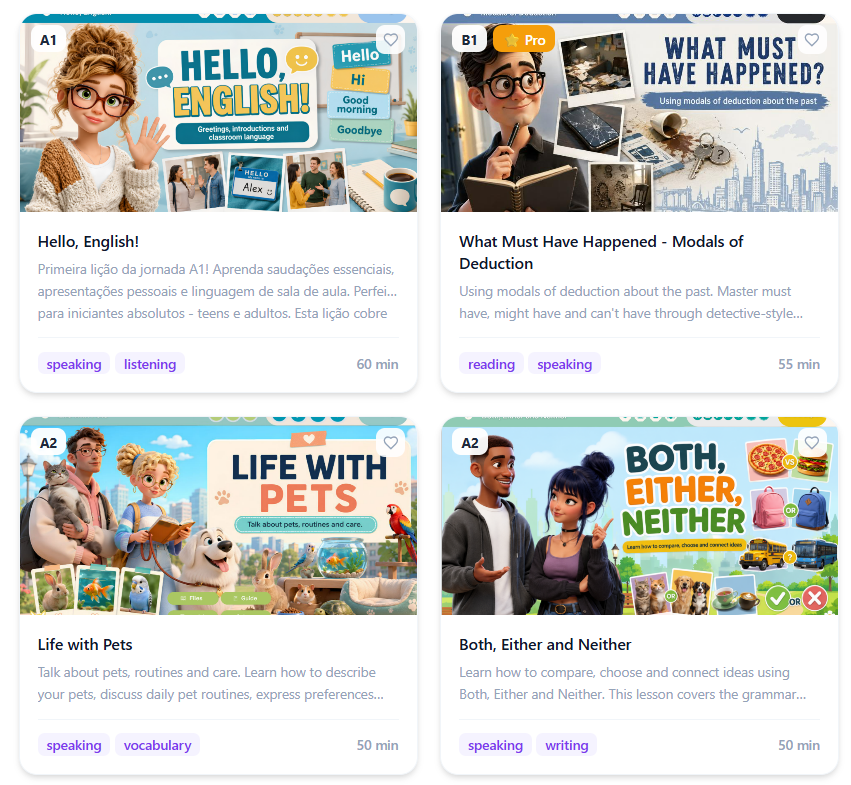 Biblioteca real de lessons do Yellow Fox App