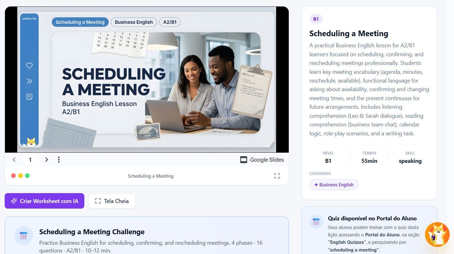 Exemplo da lesson Scheduling a Meeting